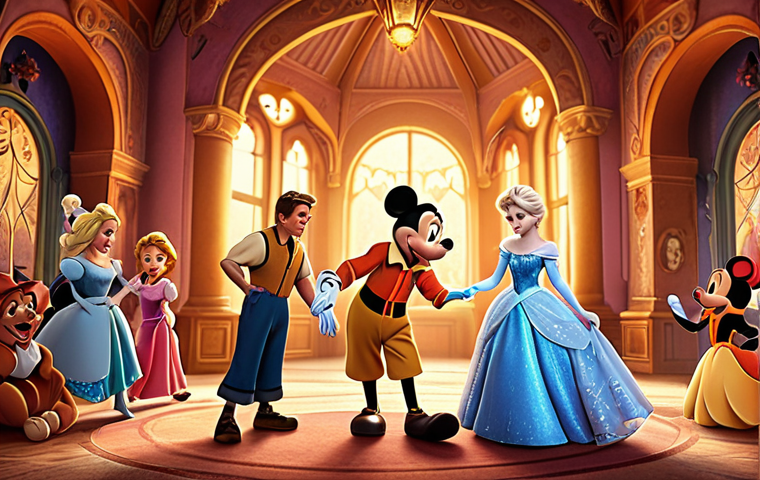 **
"Classic Disney animation style. A group of beloved Disney characters, including Mickey Mouse, Cinderella, Simba, and Elsa, gathered together in a magical, nostalgic setting. Warm colors, evoking childhood memories and timeless appeal. Focus on friendship, joy, and wonder."
**