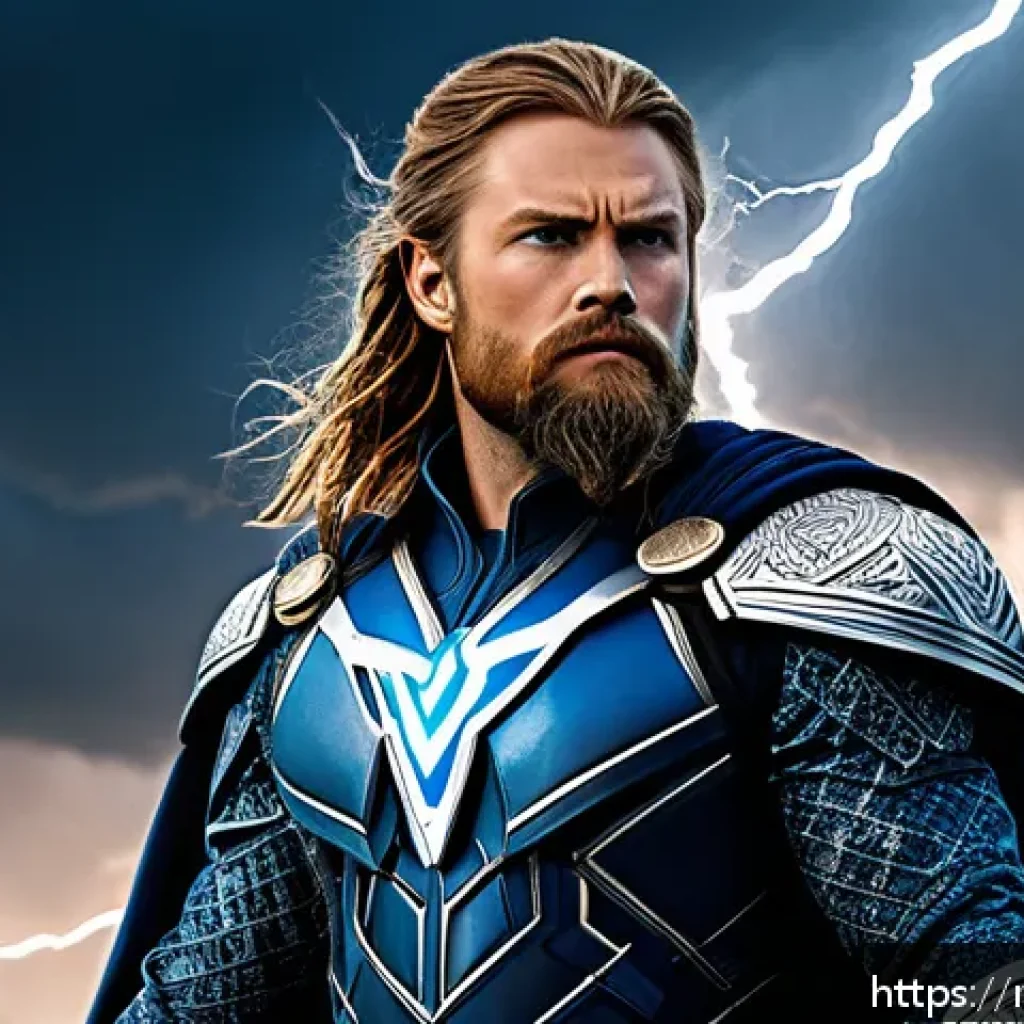 마블 히어로 기원 이야기 - A highly detailed portrait of a modern Marvel superhero inspired by Norse mythology, wearing an intr...